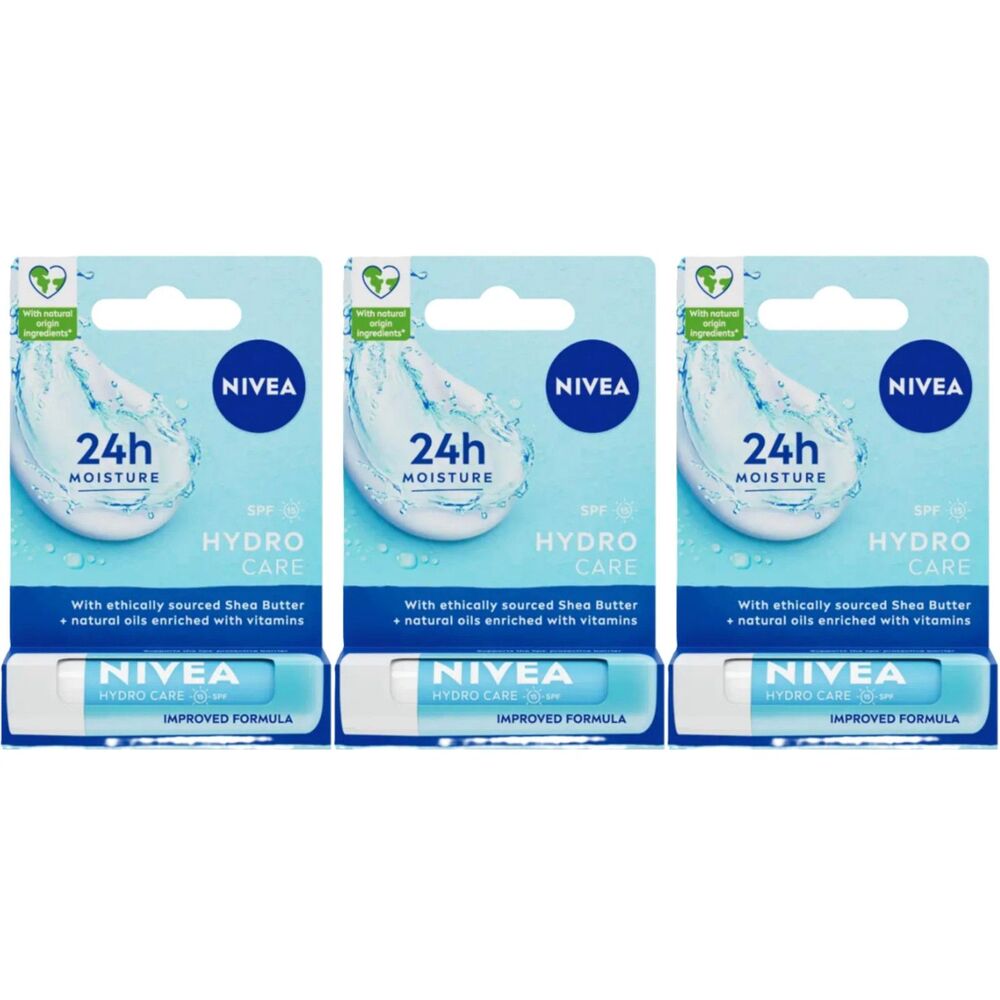 3-PACK Nivea Hydro Care Lip Balm 4.8g